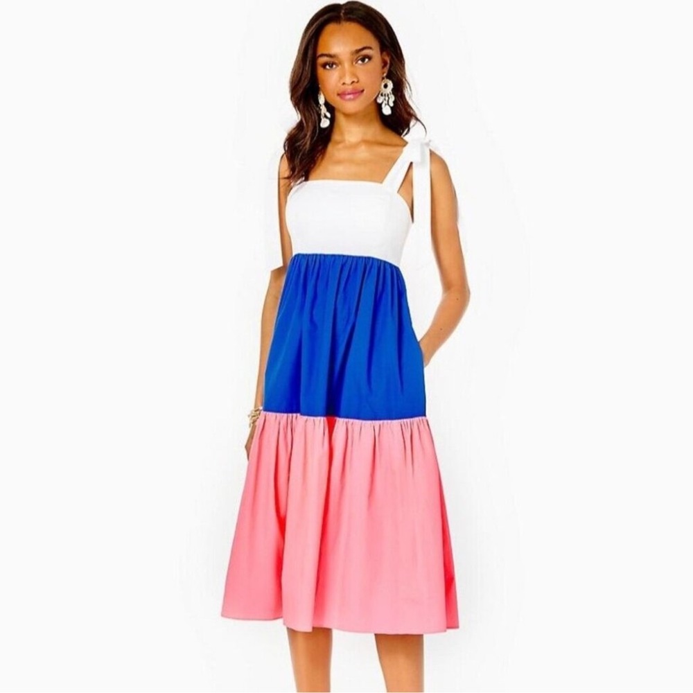 NWOT Lilly Pulitzer Anlee Colorblock Tiered Cotton Midi Dress